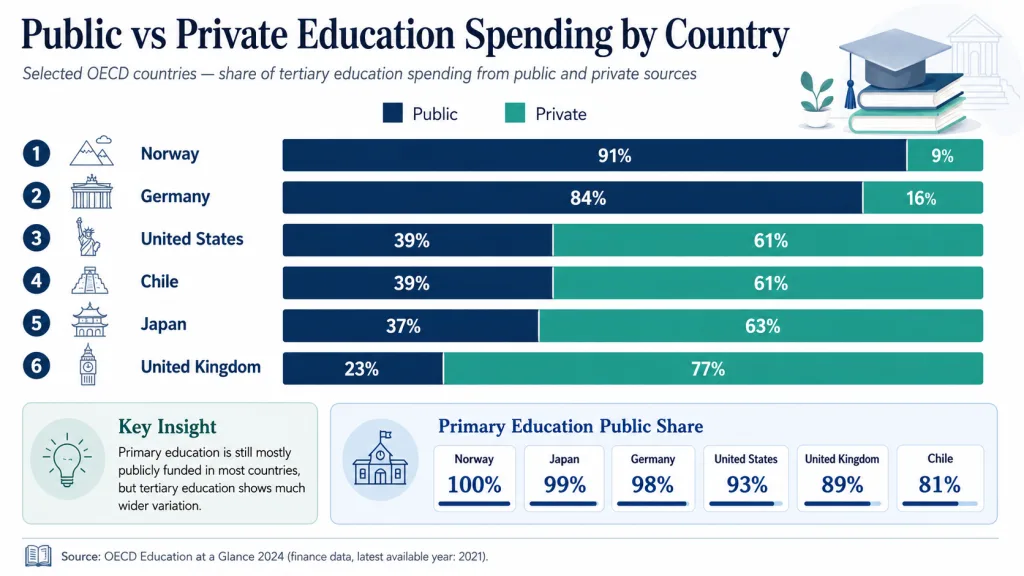 Public vs Private Education Spending by Country
