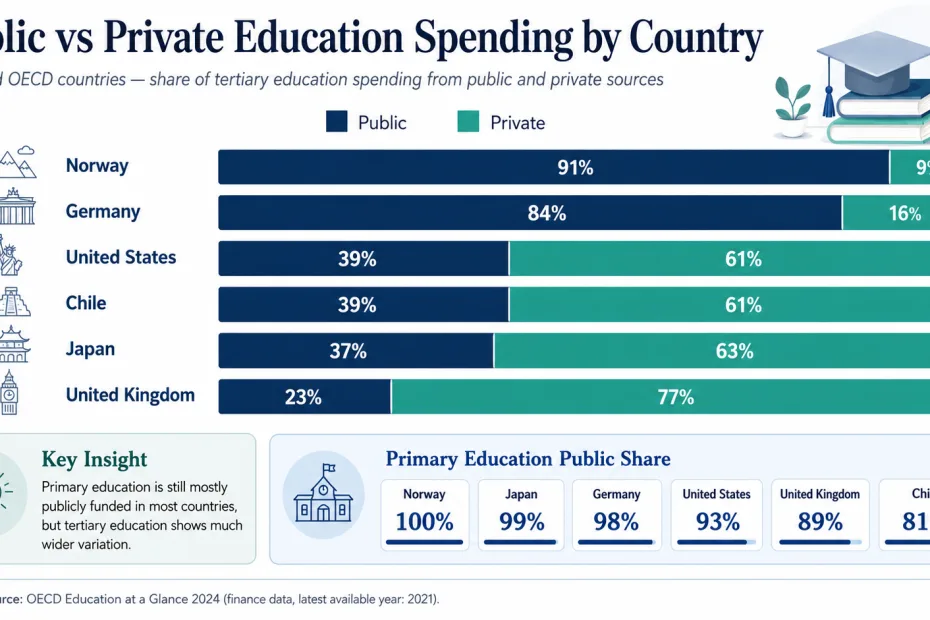 Public vs Private Education Spending by Country