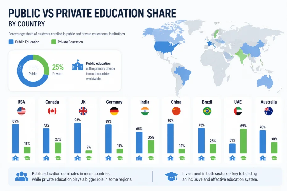 Public vs Private Education Share by Country